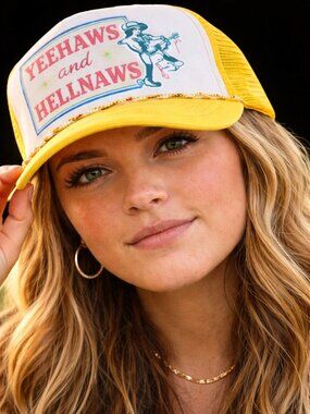 Yeehaws Hellnaws Trucker Hat Yellow Western Cowgirl Cap